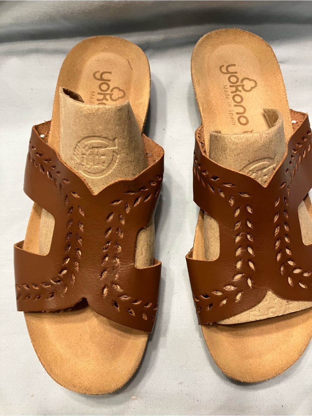 Women's Brown Leather Yokono Slide Sandals
